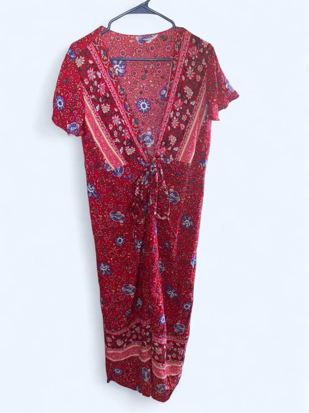Red Floral Tie-Front Maxi Dress